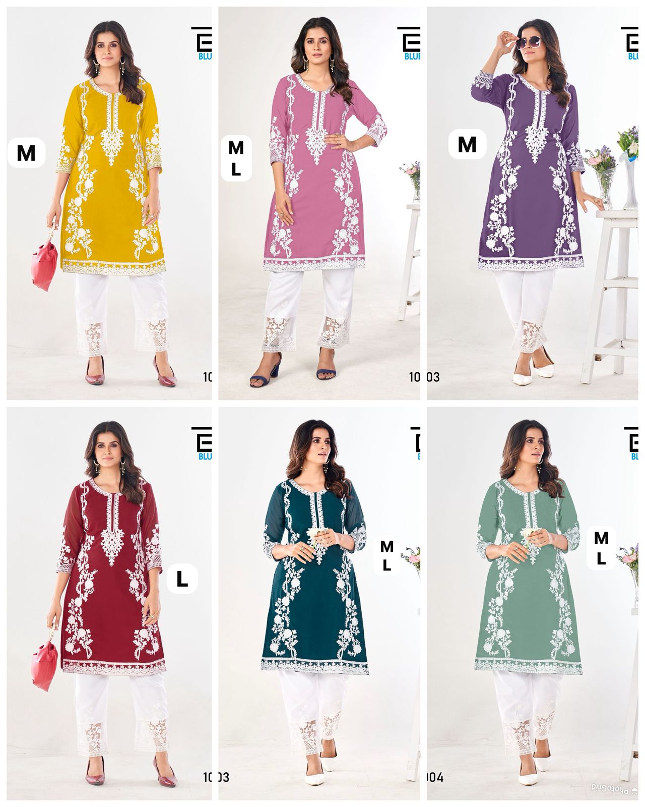 Noori Bluehills Georgette Kurti Pant Set Supplier Ahmedabad