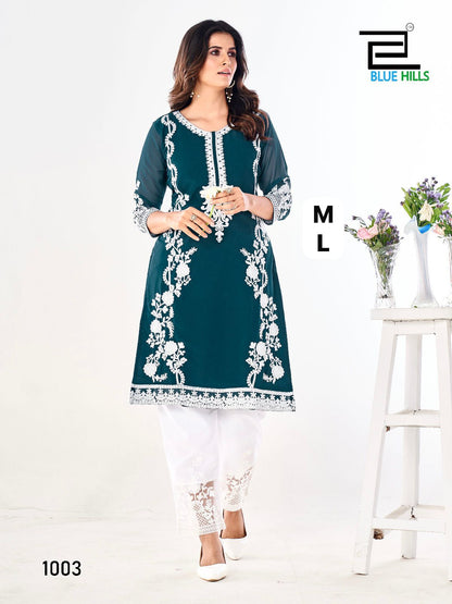 Noori Bluehills Georgette Kurti Pant Set Supplier Ahmedabad
