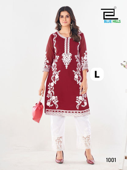 Noori Bluehills Georgette Kurti Pant Set Supplier Ahmedabad