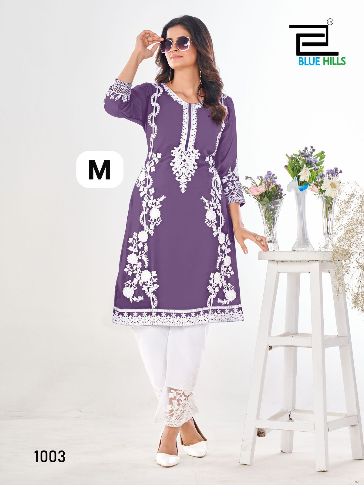 Noori Bluehills Georgette Kurti Pant Set Supplier Ahmedabad