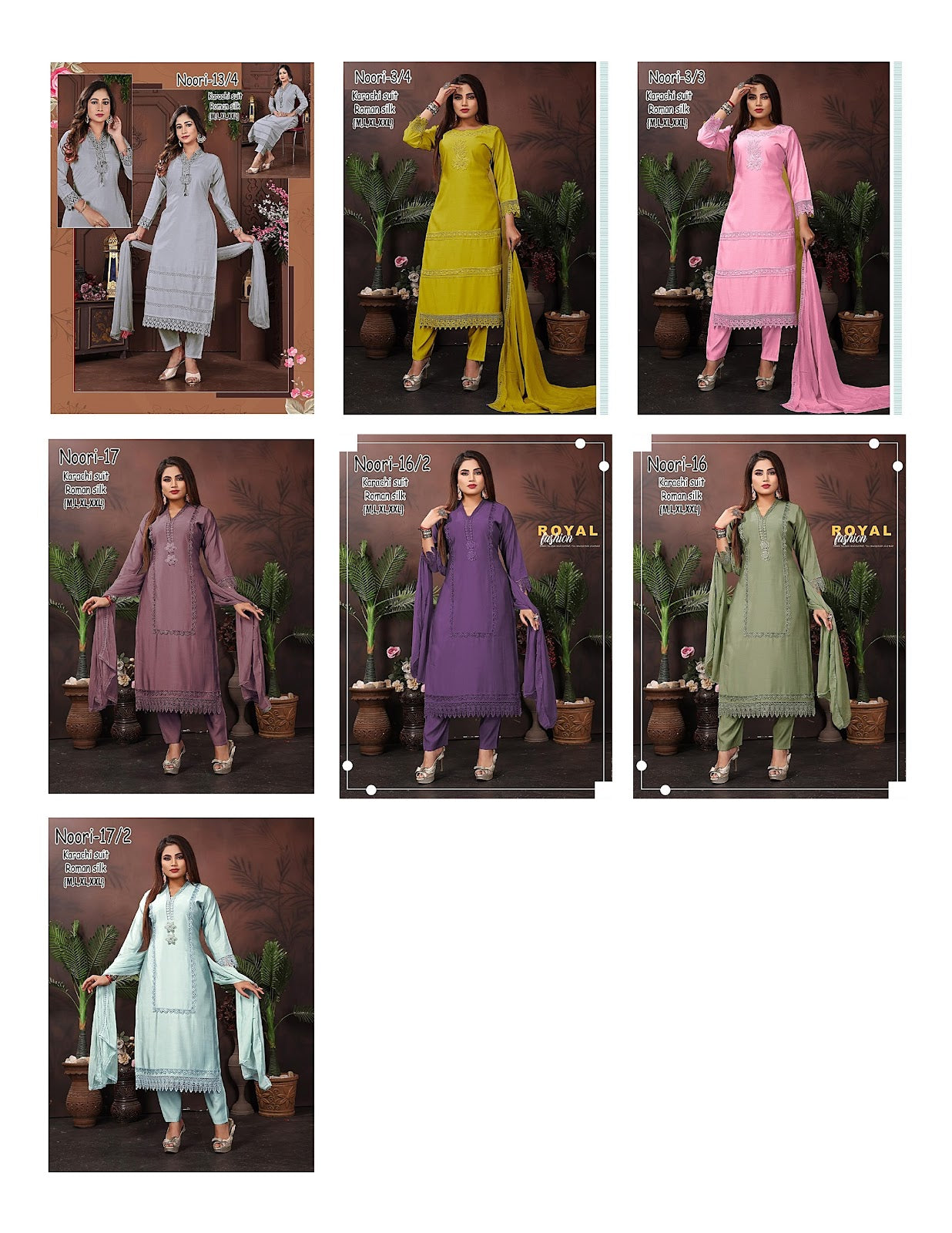 Noori Karachi Ayg Roman Silk Readymade Pant Style Suits Manufacturer
