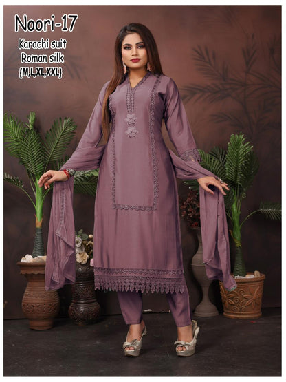 Noori Karachi Ayg Roman Silk Readymade Pant Style Suits Manufacturer