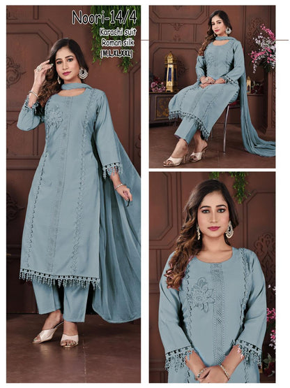 Noori Karachi Ayg Roman Silk Readymade Pant Style Suits Manufacturer