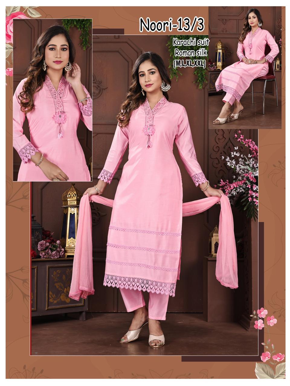 Noori Karachi Ayg Roman Silk Readymade Pant Style Suits Manufacturer