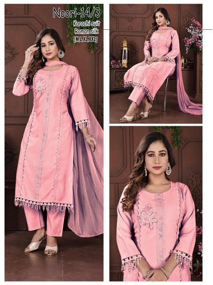 Noori Karachi Ayg Roman Silk Readymade Pant Style Suits Manufacturer