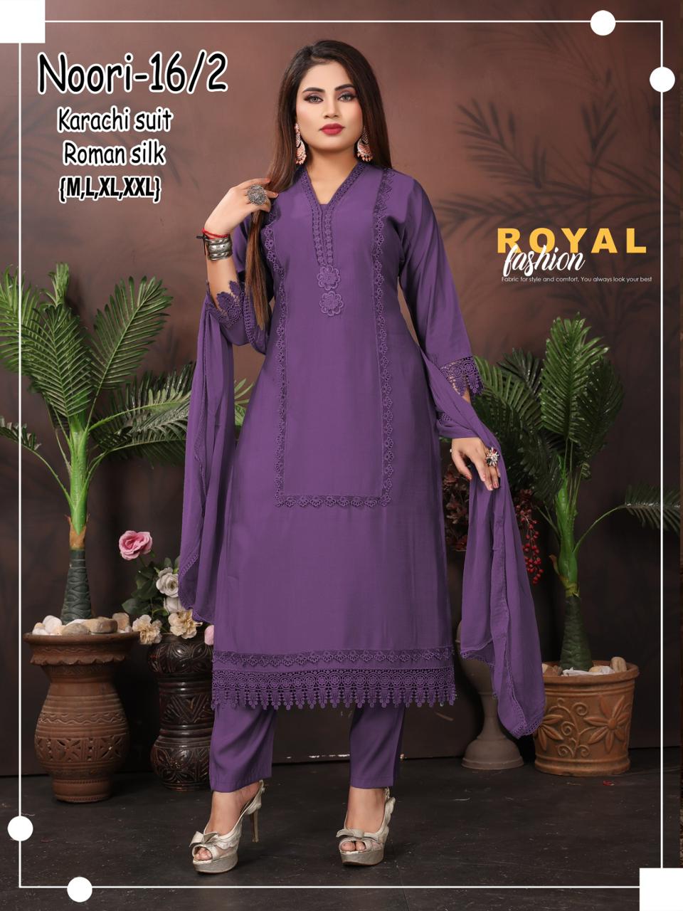 Noori Karachi Ayg Roman Silk Readymade Pant Style Suits Manufacturer