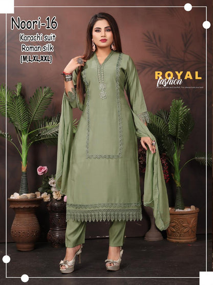 Noori Karachi Ayg Roman Silk Readymade Pant Style Suits Manufacturer