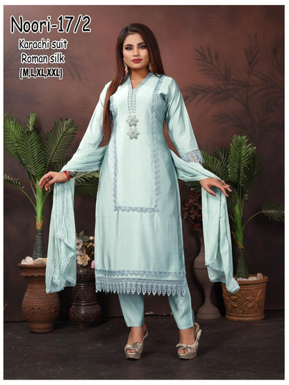 Noori Karachi Ayg Roman Silk Readymade Pant Style Suits Manufacturer