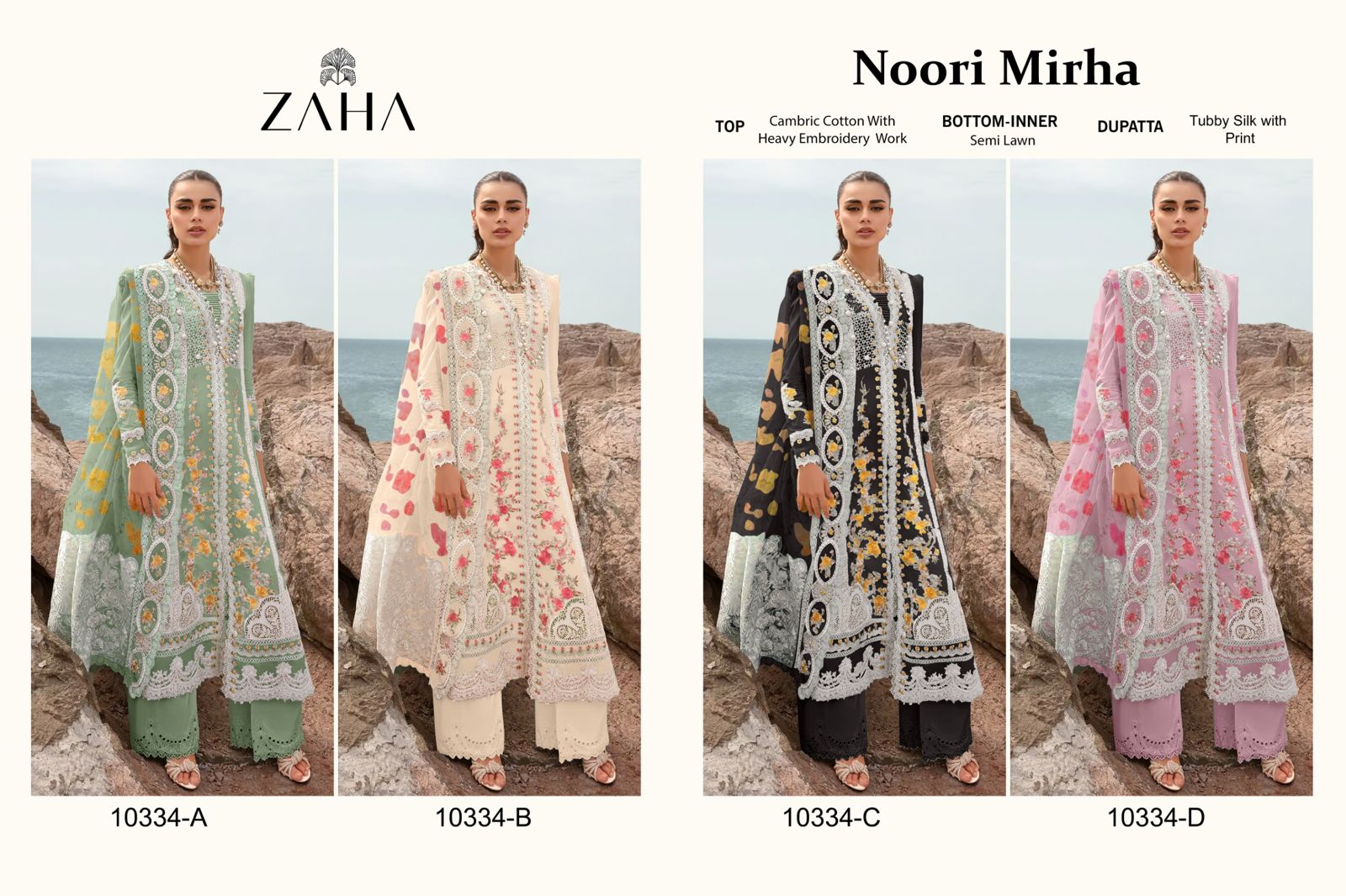 Noori Mirha-10334 Zaha Cambric Cotton Pakistani Salwar Suits Manufacturer Ahmedabad