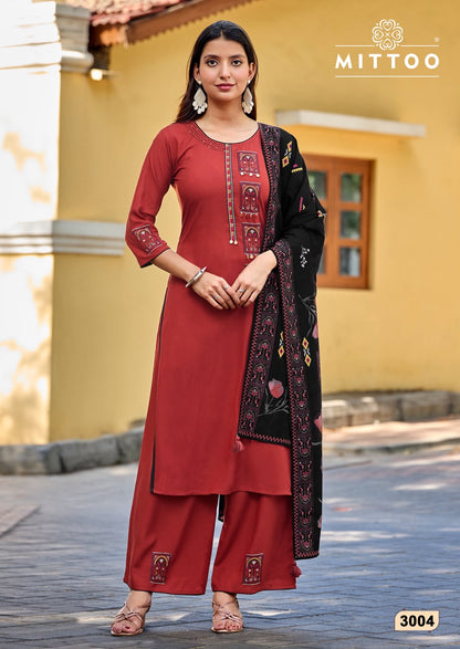 Noorika Mittoo Rayon Readymade Plazzo Style Suits Supplier Gujarat
