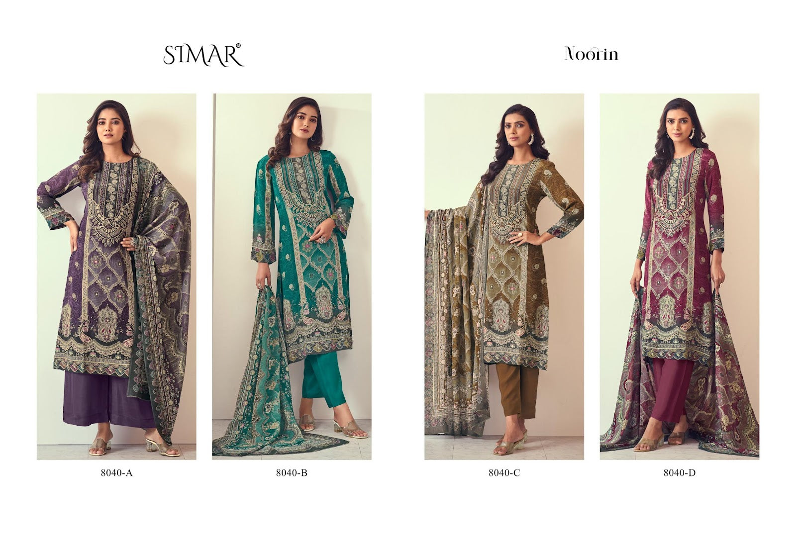Noorin Simar Natural Crape Pant Style Suits Supplier