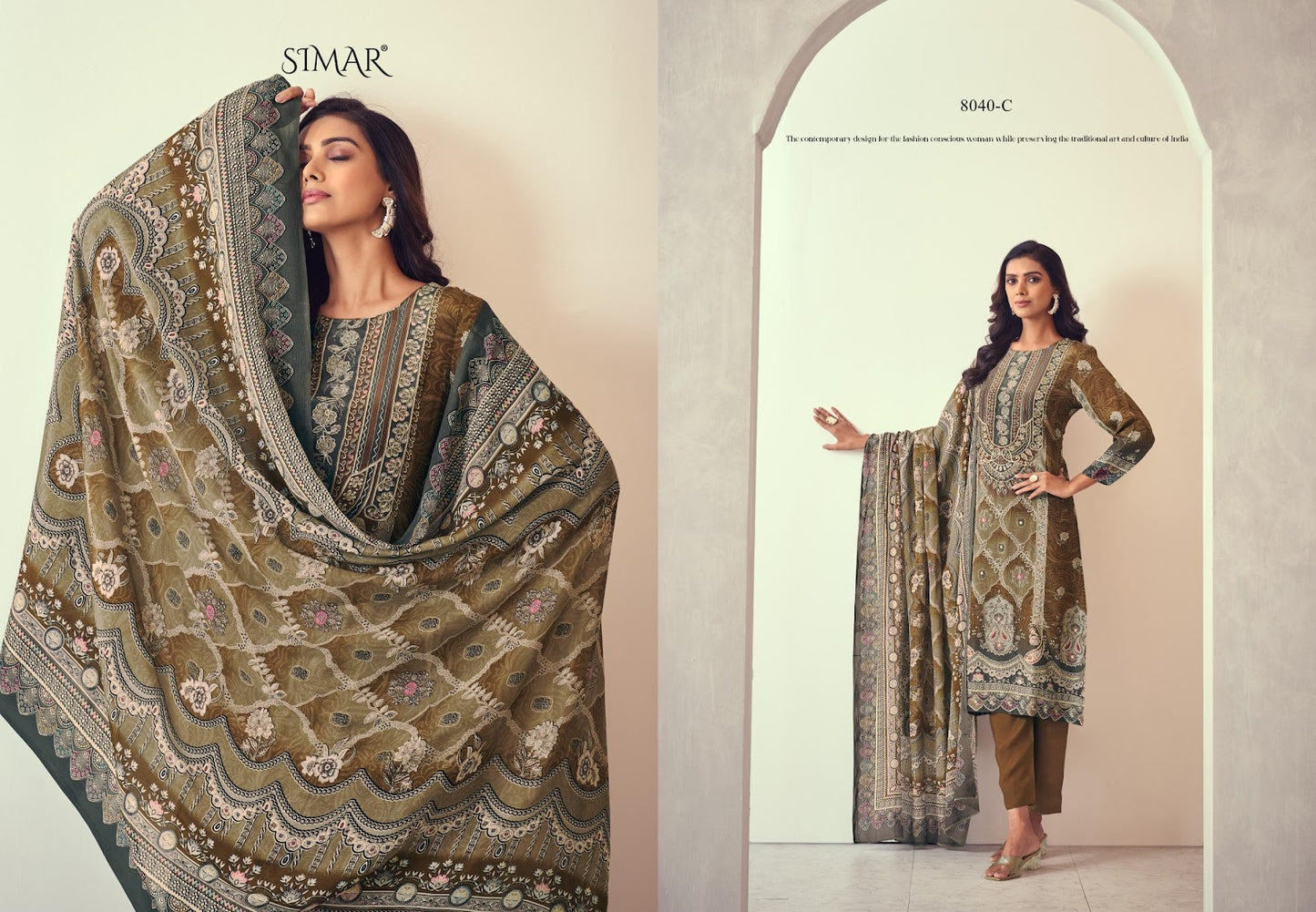 Noorin Simar Natural Crape Pant Style Suits Supplier