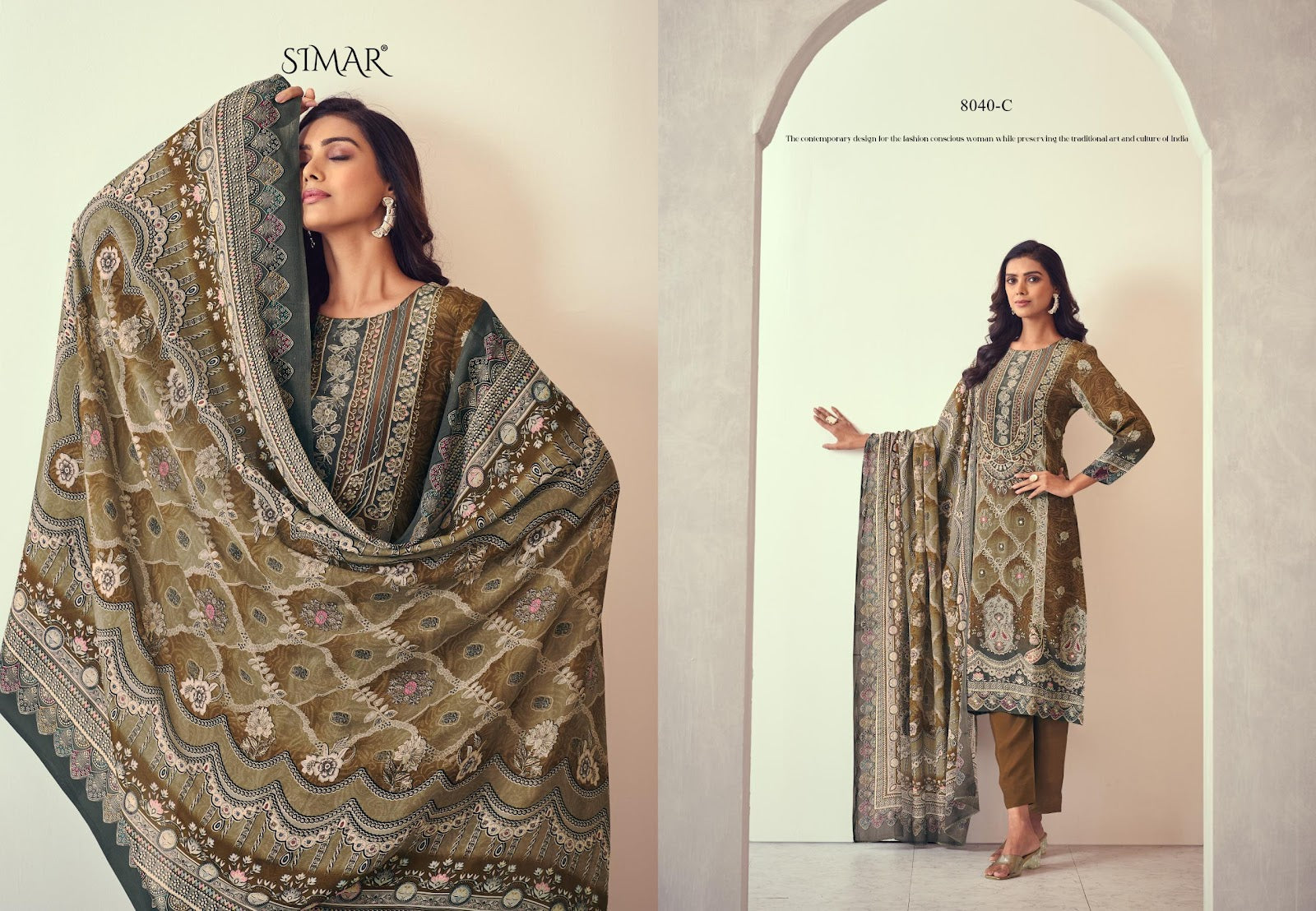 Noorin Simar Natural Crape Pant Style Suits Supplier