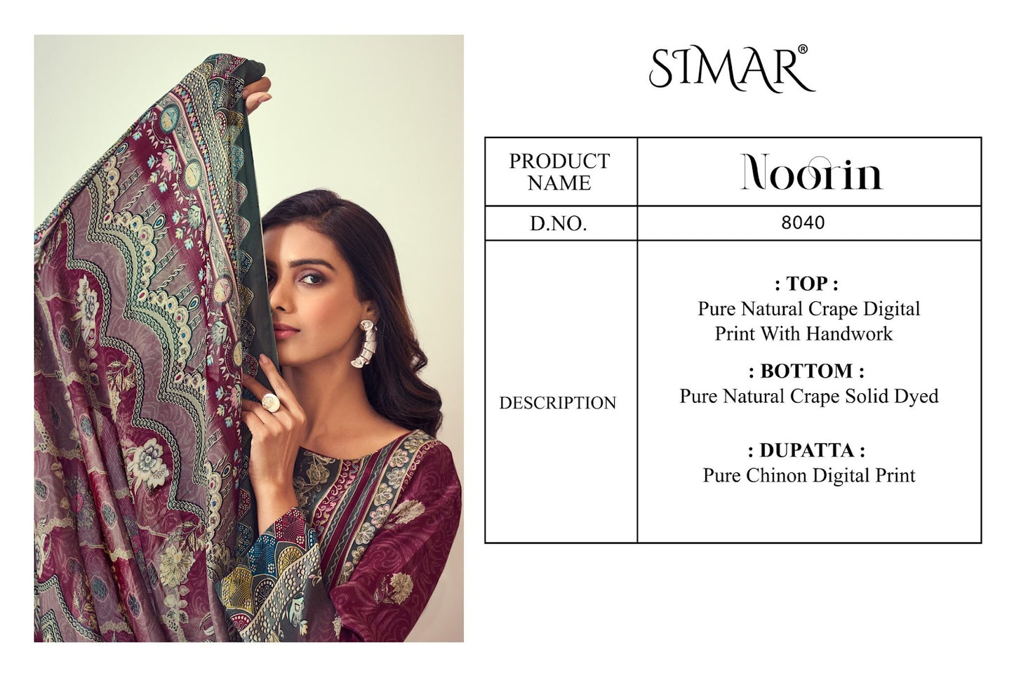 Noorin Simar Natural Crape Pant Style Suits Supplier