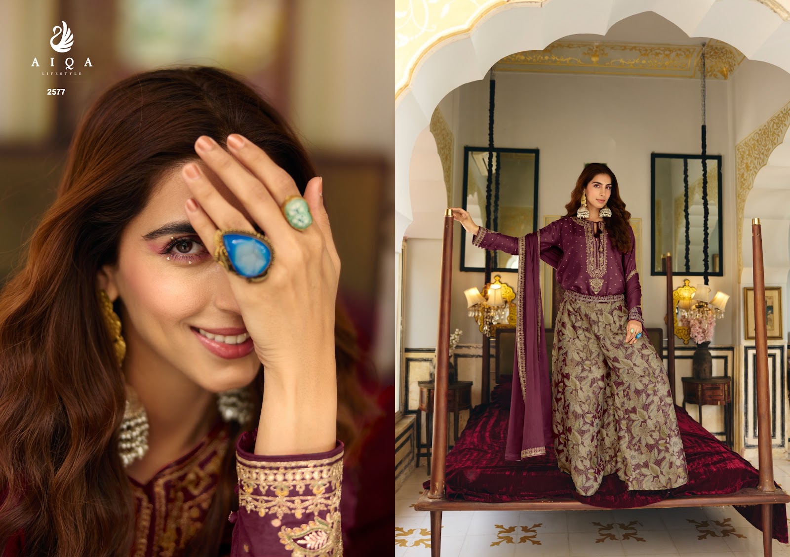 Noorvika Aiqa Russian Silk Plazzo Style Suits Exporter Ahmedabad