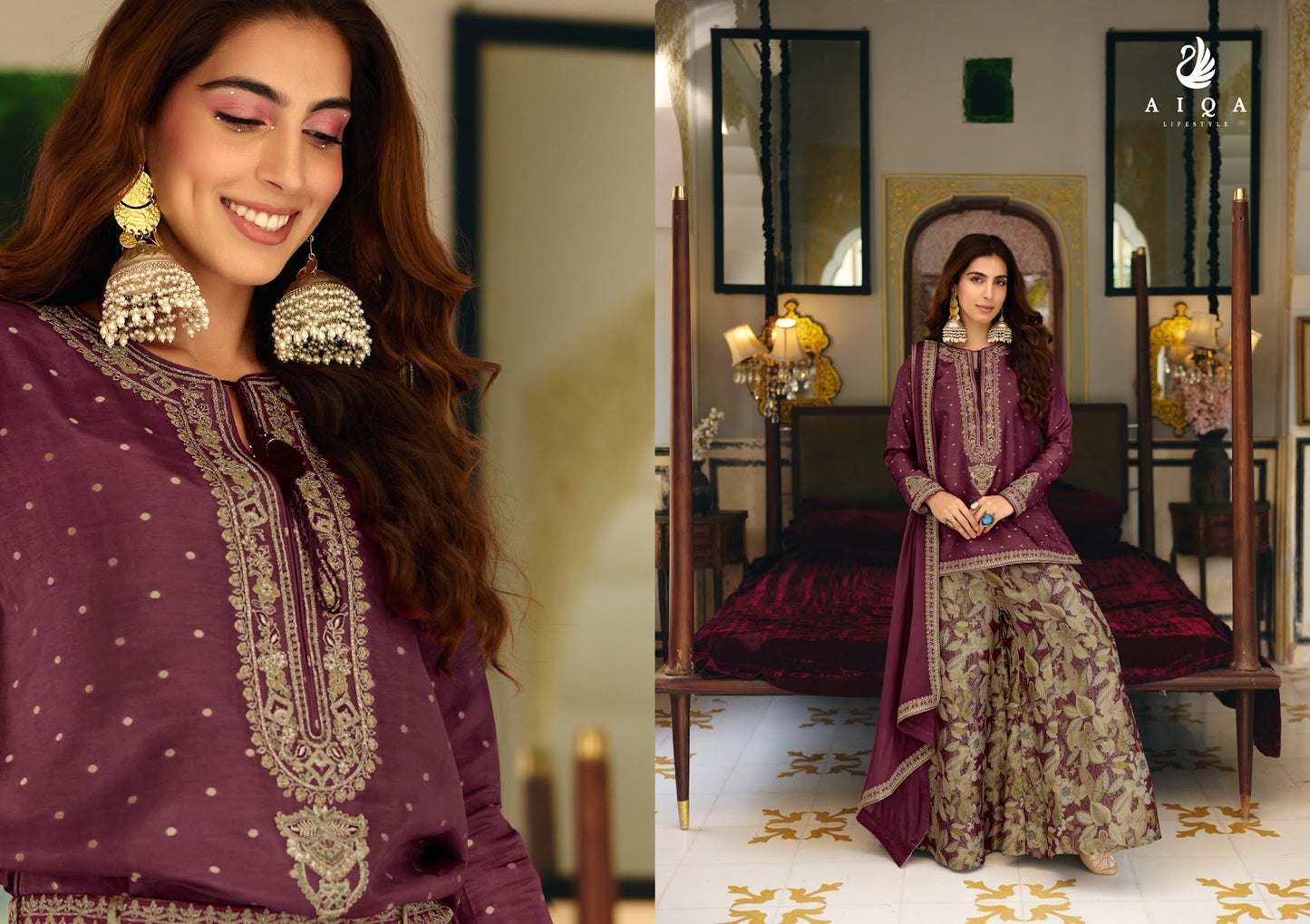 Noorvika Aiqa Russian Silk Plazzo Style Suits Exporter Ahmedabad