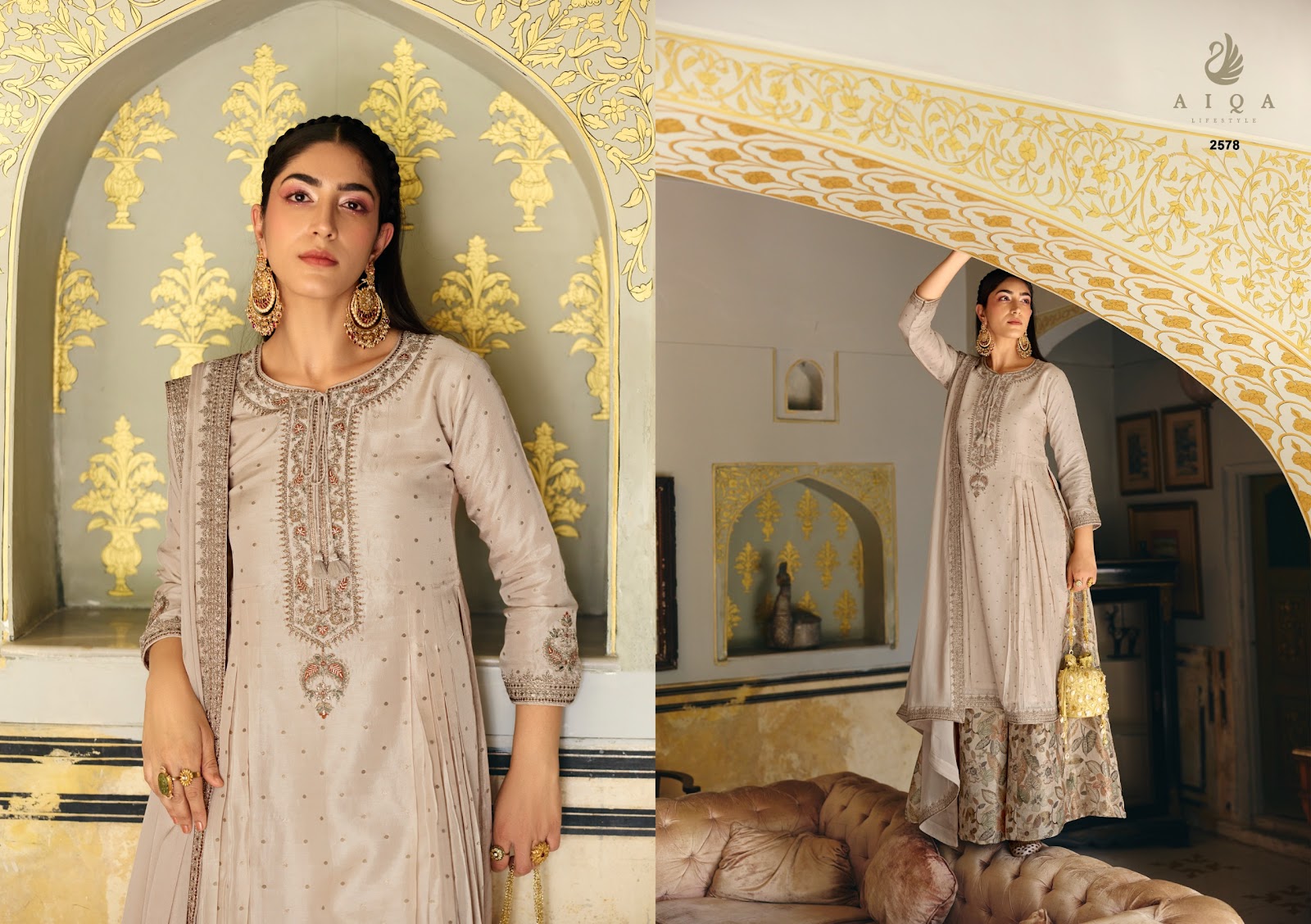 Noorvika Aiqa Russian Silk Plazzo Style Suits Exporter Ahmedabad