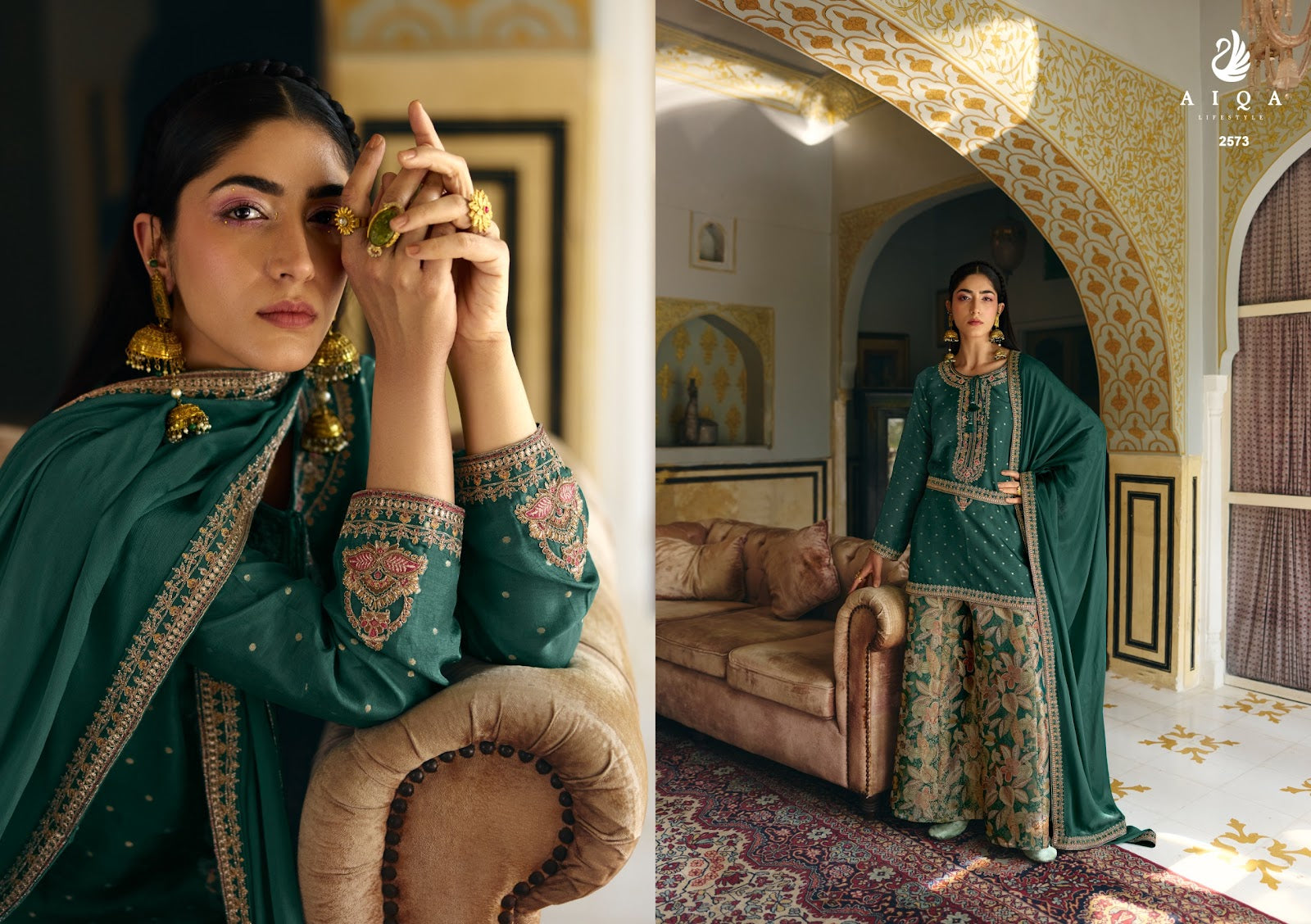 Noorvika Aiqa Russian Silk Plazzo Style Suits Exporter Ahmedabad