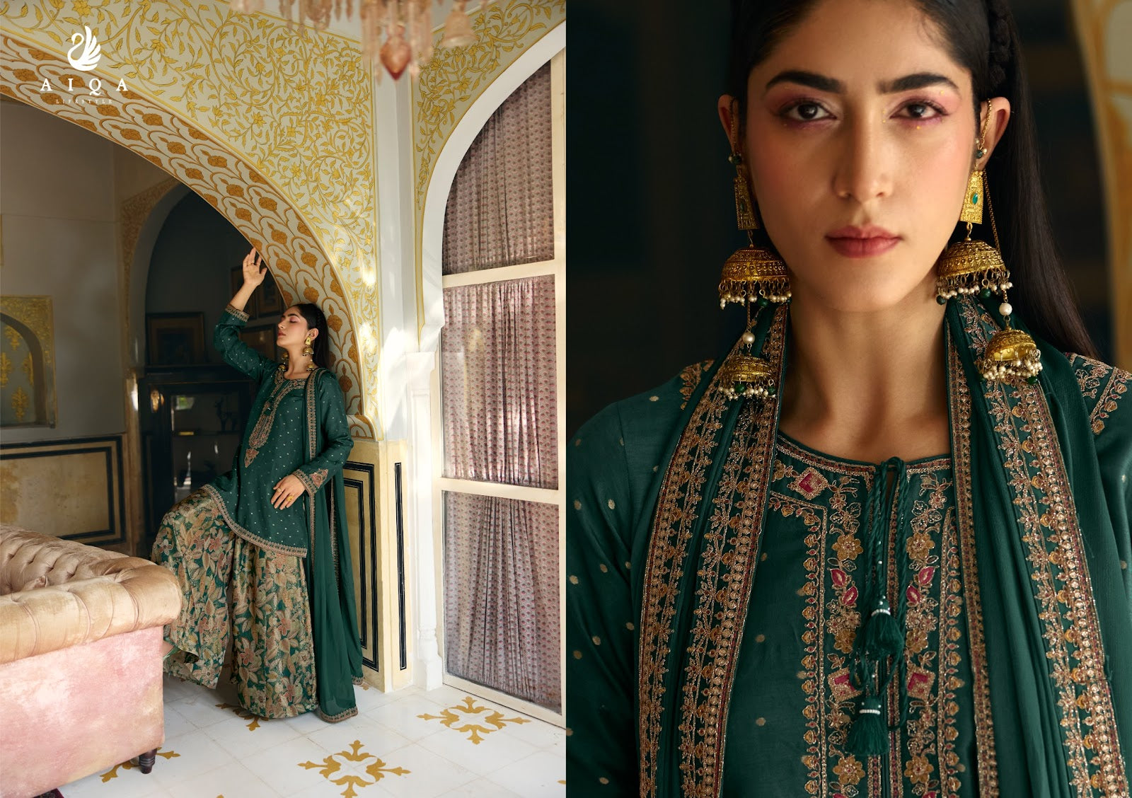 Noorvika Aiqa Russian Silk Plazzo Style Suits Exporter Ahmedabad