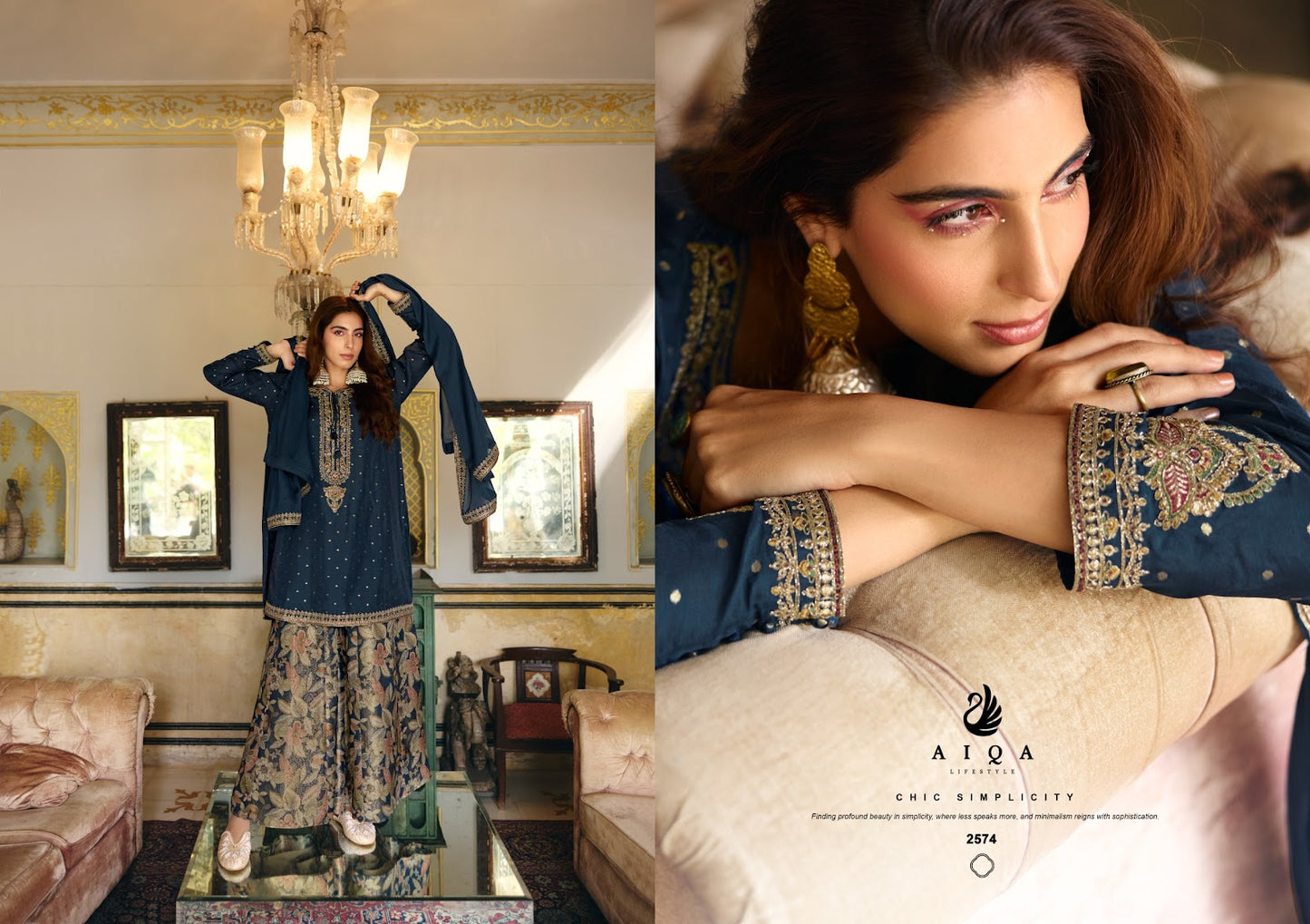 Noorvika Aiqa Russian Silk Plazzo Style Suits Exporter Ahmedabad