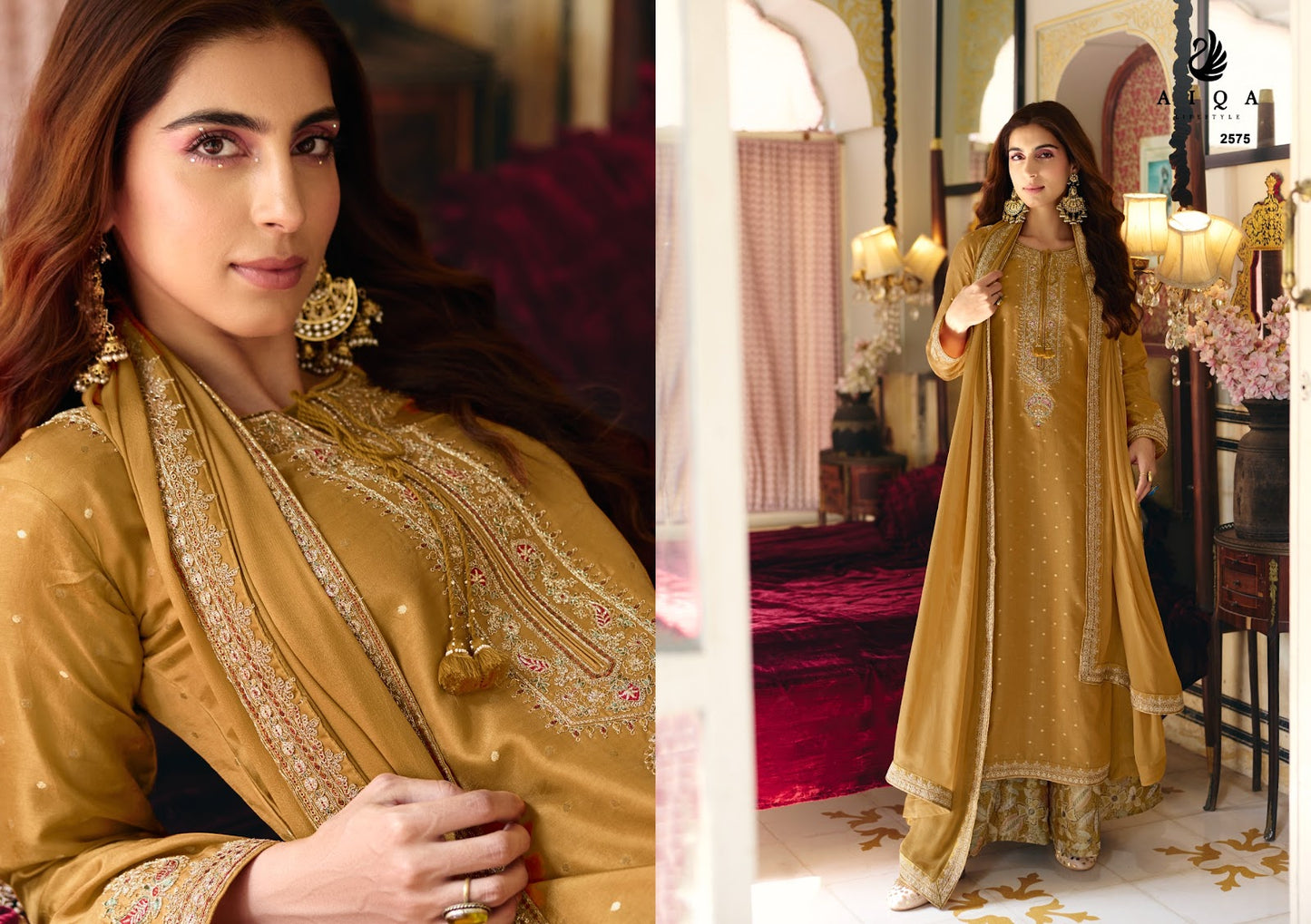 Noorvika Aiqa Russian Silk Plazzo Style Suits Exporter Ahmedabad