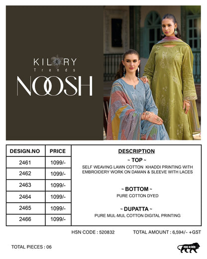Noosh Kilory Lawn Cotton Pant Style Suits Wholesaler Ahmedabad