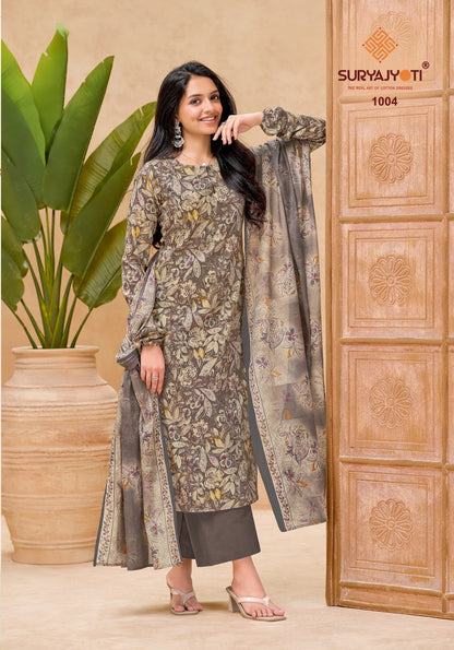 Nora Vol 1 Cotton Dupatta Suryajyoti Jaam Satin Pant Style Suits Wholesaler Gujarat
