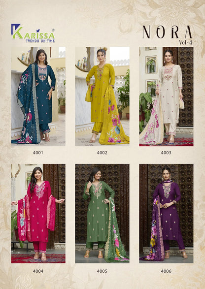 Nora Vol 4 Karissa Viscose Weaving Readymade Pant Style Suits Wholesaler