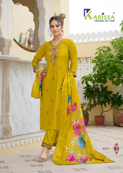 Nora Vol 4 Karissa Viscose Weaving Readymade Pant Style Suits Wholesaler