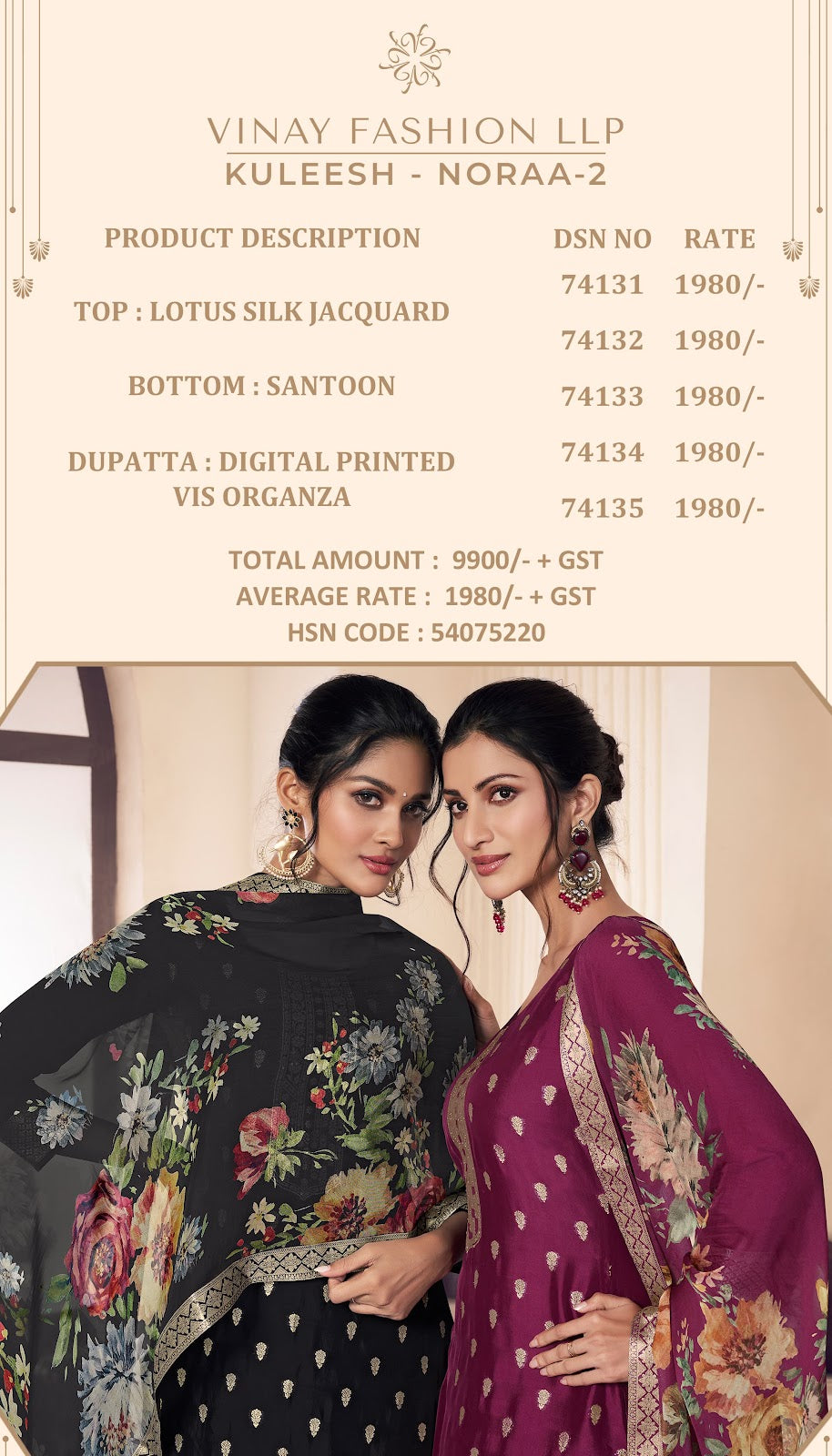Noraa 2 Kuleesh Vinay Fashion Llp Silk Jacquard Pant Style Suits Wholesaler Gujarat