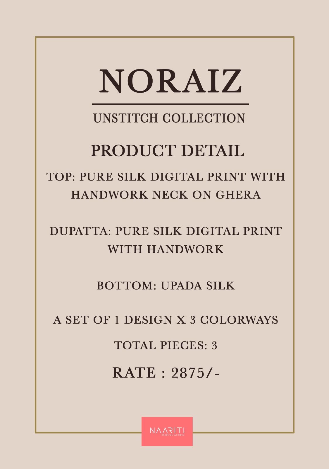 Noraiz Naariti Pure Silk Pant Style Suits Manufacturer