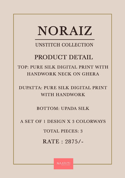 Noraiz Naariti Pure Silk Pant Style Suits Manufacturer