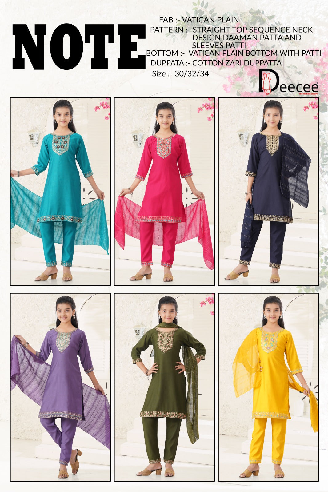 Note Deecee Vatican Girls Readymade Pant Suits Exporter Ahmedabad