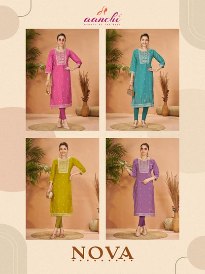 Nova Aanchi Two Tone Long Straight Kurti Wholesaler Gujarat