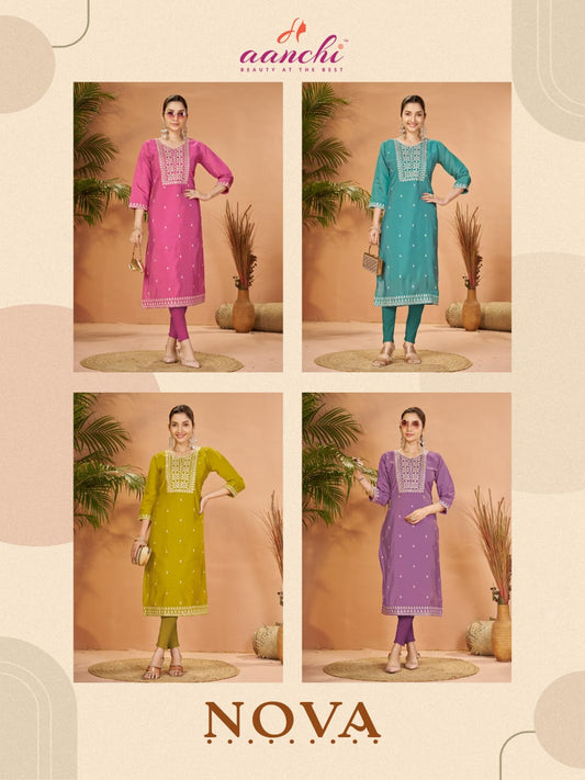 Nova Aanchi Two Tone Long Straight Kurti Wholesaler Gujarat