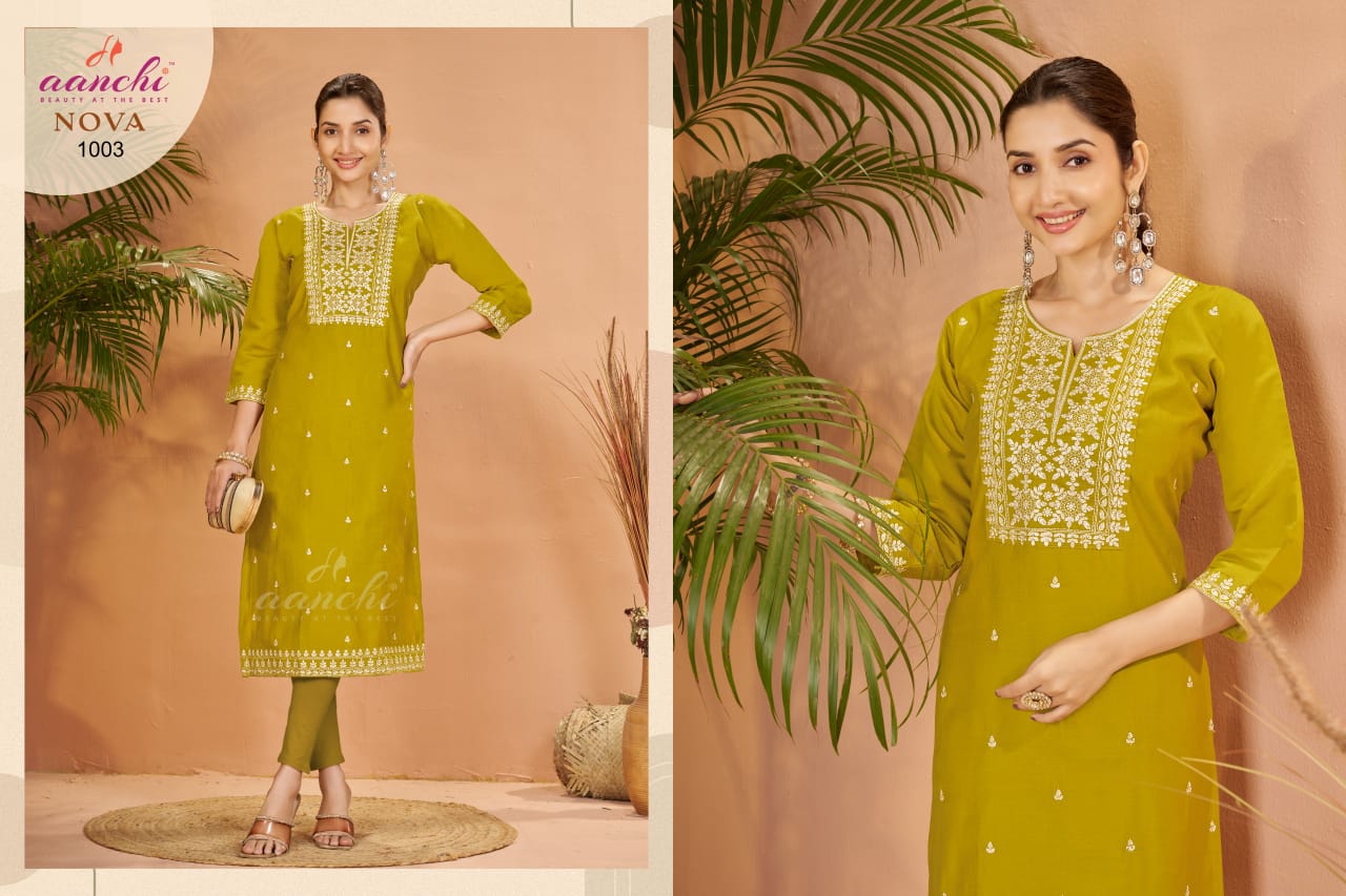 Nova Aanchi Two Tone Long Straight Kurti Wholesaler Gujarat