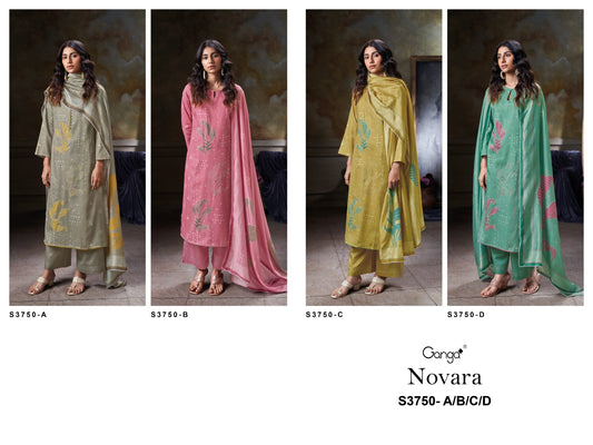 Novara 3750 Ganga Cotton Satin Plazzo Style Suits Wholesale