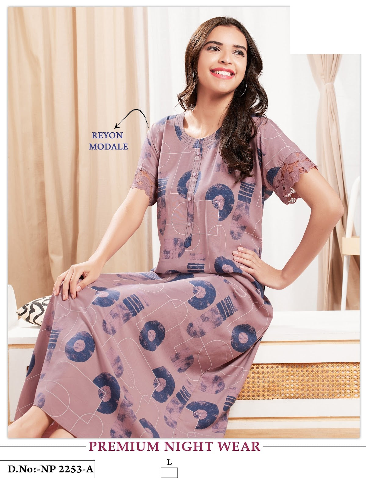Np 2253 Mnt Rayon Night Gowns Wholesaler Ahmedabad