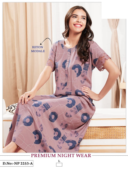 Np 2253 Mnt Rayon Night Gowns Wholesaler Ahmedabad