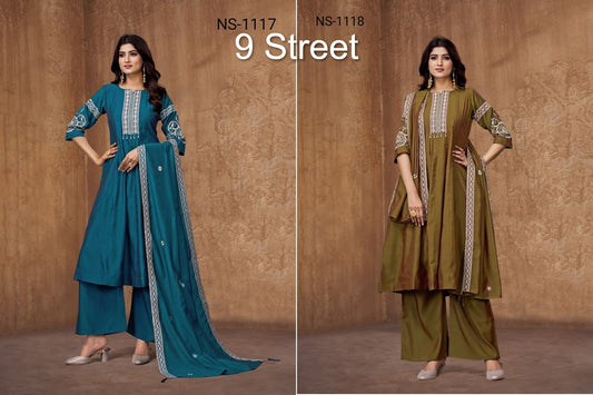 Ns 1117-1118 9 Street Twill Readymade Plazzo Style Suits Wholesale