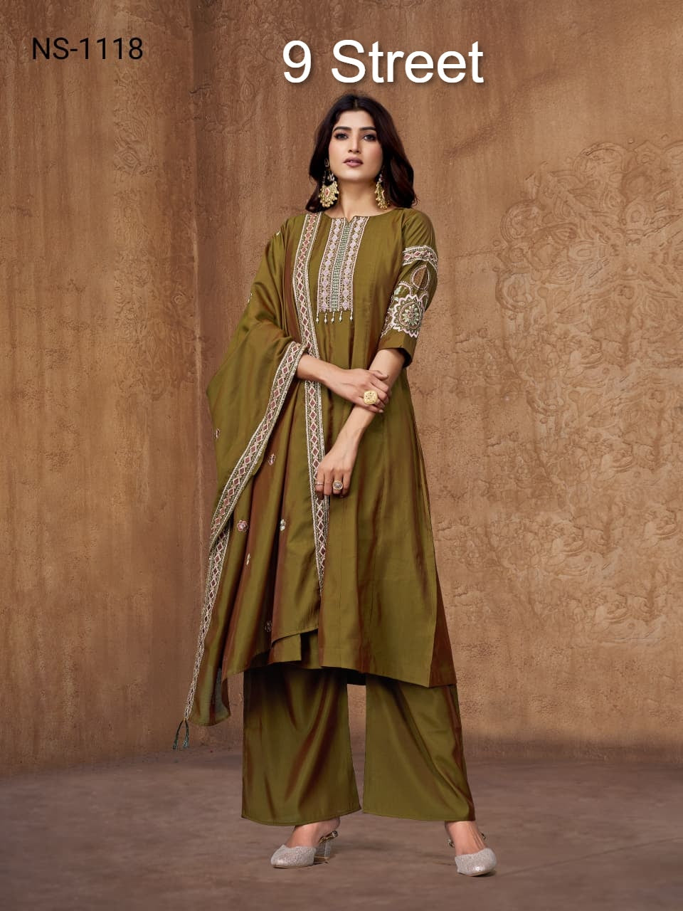 Ns 1117-1118 9 Street Twill Readymade Plazzo Style Suits Wholesale