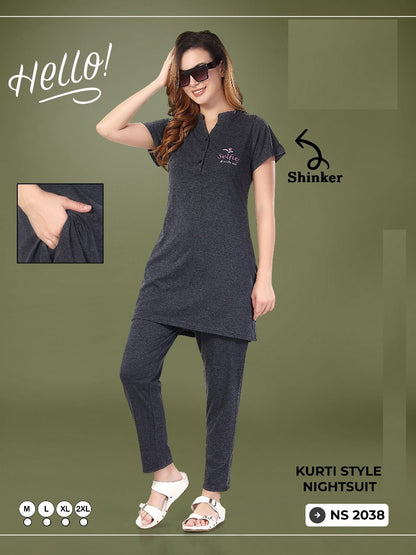 Ns 2038 Mnt Sinker Kurta Night Suits Supplier Ahmedabad