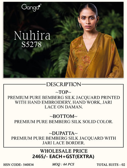 Nuhira S5278 Ganga Bemberg Silk Pant Style Suits Wholesale Price