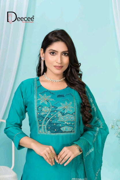 Nupur Deecee Roman Silk Readymade Pant Style Suits Manufacturer