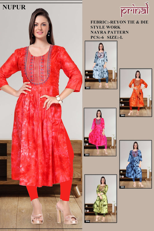 Nupur Prinal Tie Dye Naira Cut Kurtis Exporter India