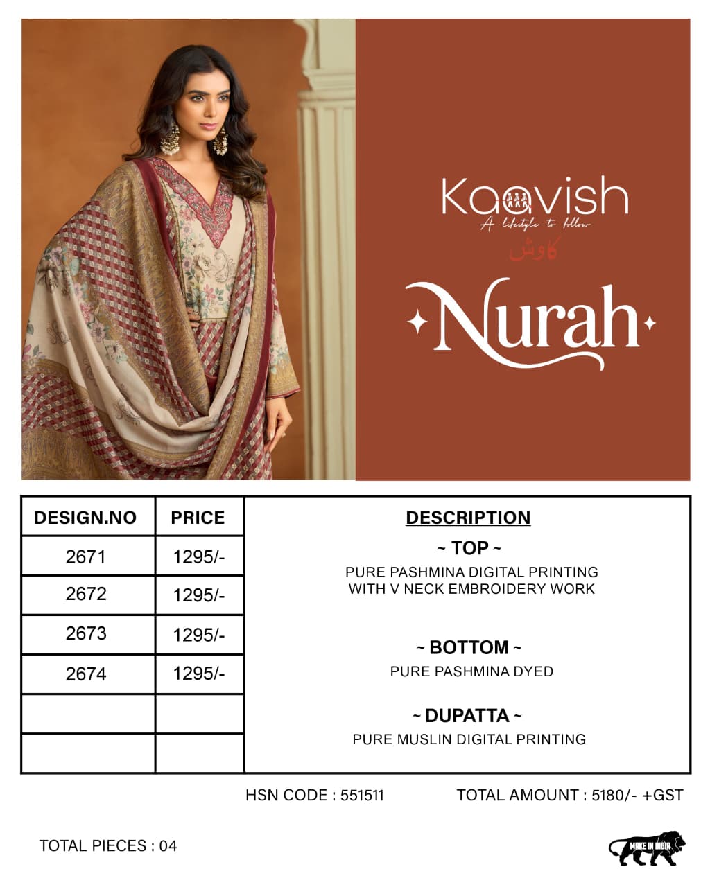 Nurah Kaavish Viscose Pashmina Suits Exporter