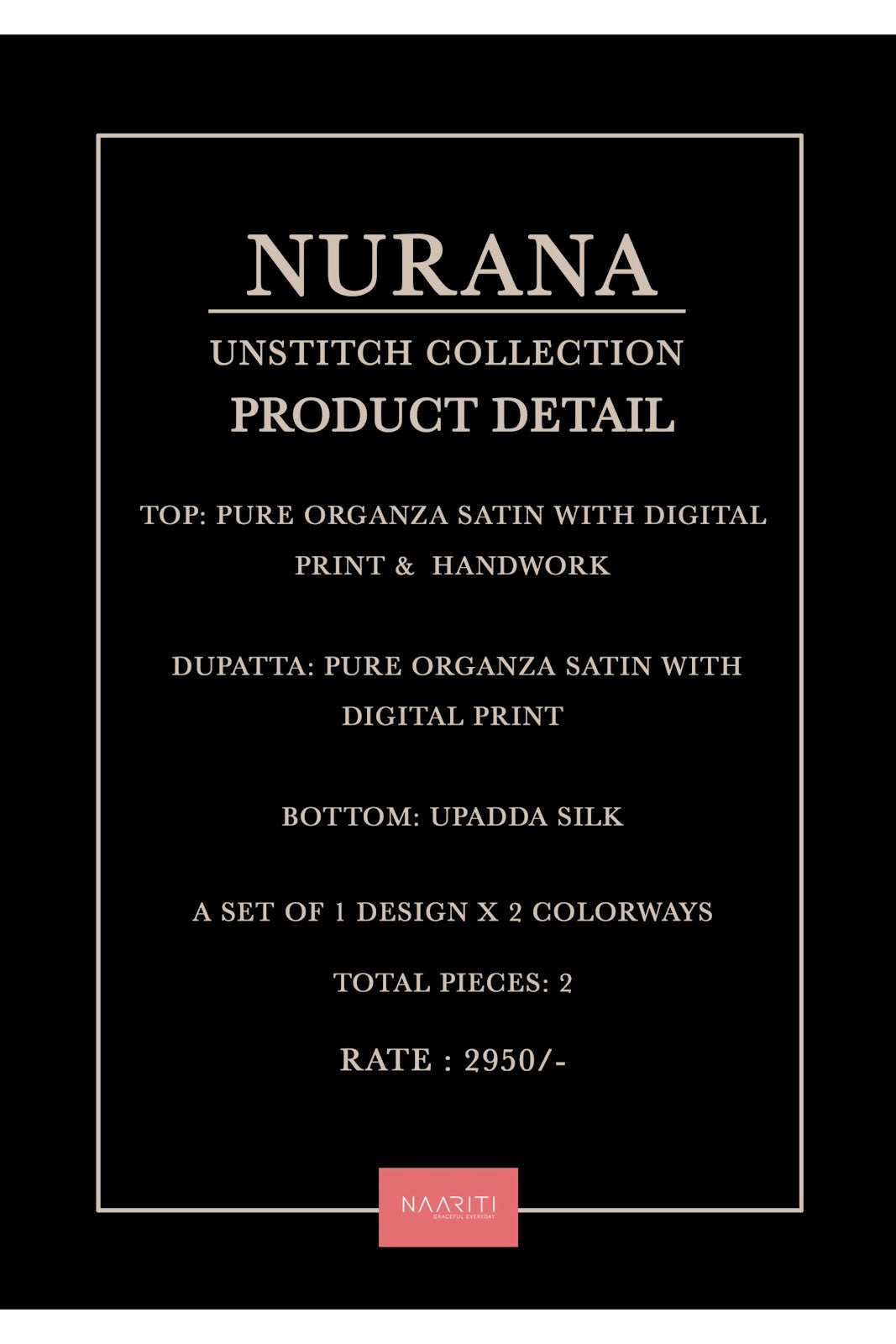 Nurana Naariti Organza Satin Pant Style Suits Wholesale Rate