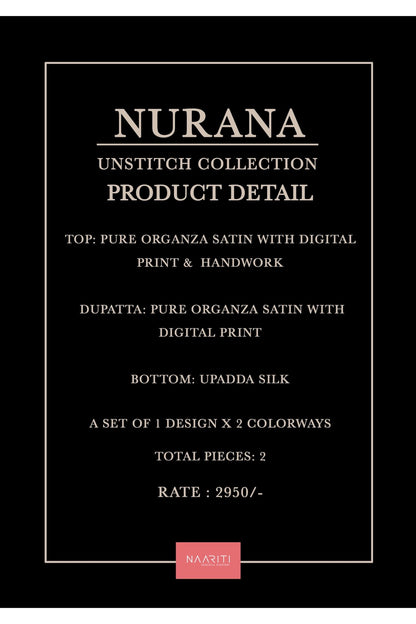 Nurana Naariti Organza Satin Pant Style Suits Wholesale Rate