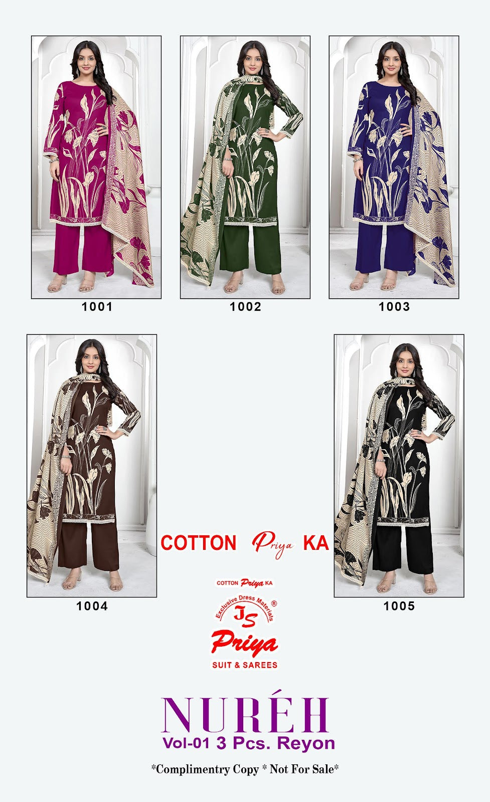 Nureh Vol 1 Js Priya Rayon Pant Style Suits Supplier