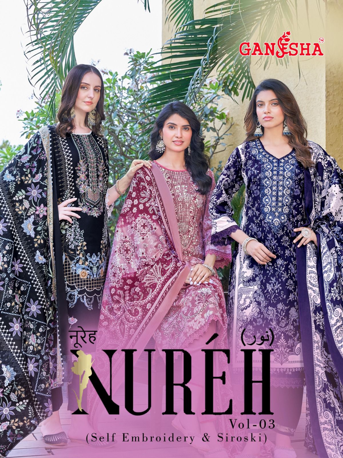 Nureh Vol 3 Ganesha Mix Cotton Karachi Salwar Suits Wholesale Rate